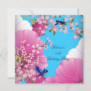 Hübsch Pink Asian Blossom Bluebird Geburtstagspart Einladung