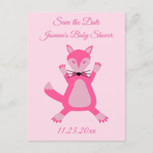 Hübsch Pink Baby Fox Custom Save the Date Postkarte