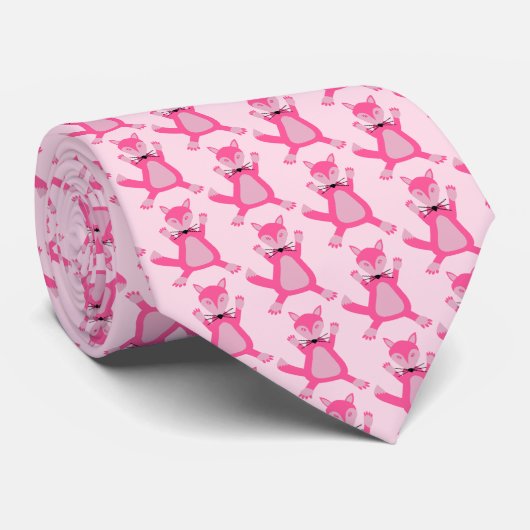 Hübsch Pink Baby Fox Gemustert Krawatte (Gerollt)