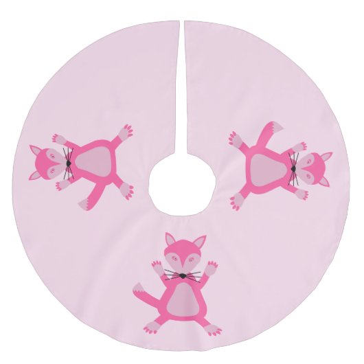 Hübsch Pink Baby Fox Polyester Weihnachtsbaumdecke (Vorderseite)