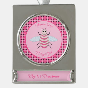 Hübsch Pink Baby Girl Bee Custom Banner-Ornament Silber