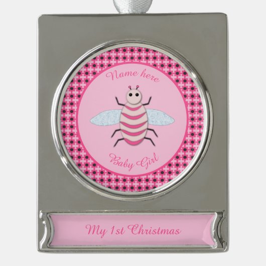 Hübsch Pink Baby Girl Bee Custom Banner-Ornament Silber (Vorderseite)