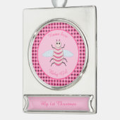 Hübsch Pink Baby Girl Bee Custom Banner-Ornament Silber (Links)