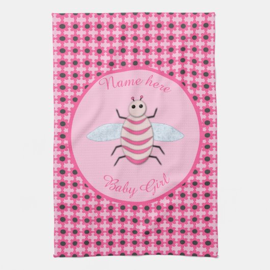 Hübsch Pink Baby Girl Bee Custom Geschirrtuch (Vertikal)