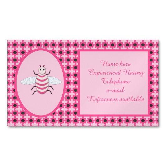 Hübsch Pink Baby Girl Bee Custom Kindermädchen Magnetische Visitenkarte (Vorderseite)