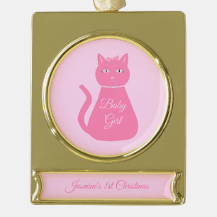 Hübsch Pink Baby Girl Cat Custom 1. Weihnachten Banner-Ornament Gold