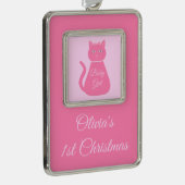 Hübsch Pink Baby Girl Cat Custom 1. Weihnachten Rahmen-Ornament Silber (Rechts)