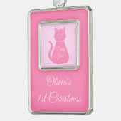 Hübsch Pink Baby Girl Cat Custom 1. Weihnachten Rahmen-Ornament Silber (Links)