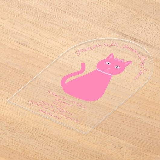 Hübsch Pink Baby Girl Cat Custom Baby Dusche Acryleinladungen (Ablage )