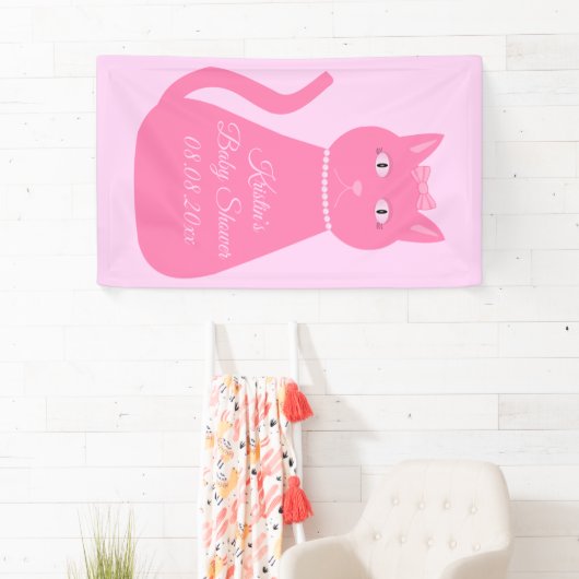 Hübsch Pink Baby Girl Cat Custom Baby Dusche Banner (Insitu)