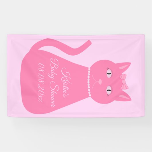Hübsch Pink Baby Girl Cat Custom Baby Dusche Banner (Horizontal)