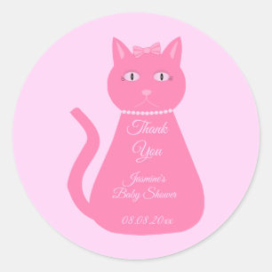 Hübsch Pink Baby Girl Cat Custom Baby Dusche Runder Aufkleber