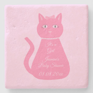 Hübsch Pink Baby Girl Cat Custom Baby Dusche Steinuntersetzer