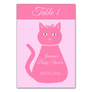 Hübsch Pink Baby Girl Cat Custom Baby Dusche Tischnummer