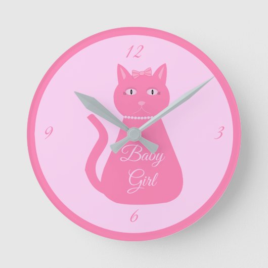 Hübsch Pink Baby Girl Cat Custom Kinderzimmer Runde Wanduhr (Vorderseite)