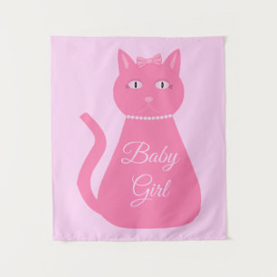 Hübsch Pink Baby Girl Cat Custom Wandteppich