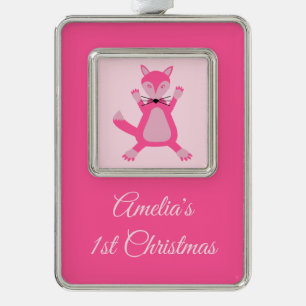 Hübsch Pink Baby Girl Fox Custom 1. Weihnachten Rahmen-Ornament Silber