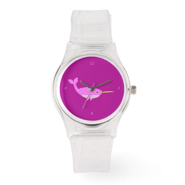 Hübsch Pink Baby Girl Narwhal Armbanduhr (Vorderseite)
