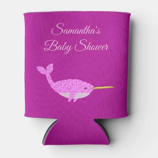 Hübsch Pink Baby Girl Narwhal Baby Dusche nach Maß Dosenkühler (Vorderseite)