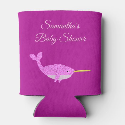 Hübsch Pink Baby Girl Narwhal Baby Dusche nach Maß Dosenkühler (Rückseite)