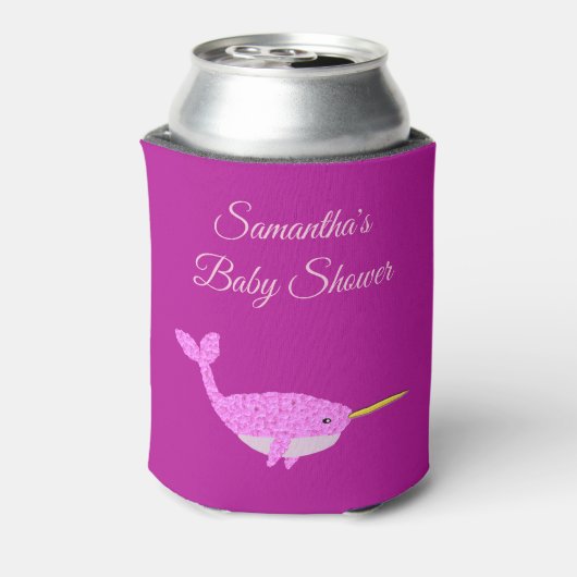 Hübsch Pink Baby Girl Narwhal Baby Dusche nach Maß Dosenkühler (Kanne Rückseite)