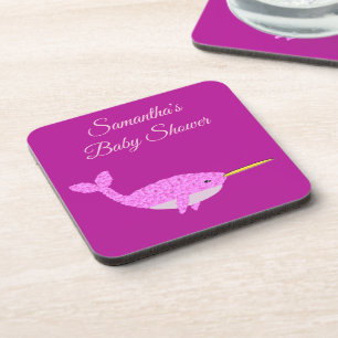 Hübsch Pink Baby Girl Narwhal Baby Dusche nach Maß Getränkeuntersetzer