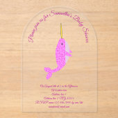 Hübsch Pink Baby Girl Narwhal Custom Baby Dusche Acryleinladungen (Vorderseite)