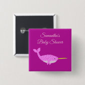 Hübsch Pink Baby Girl Narwhal Custom Baby Dusche Button (Vorne & Hinten)
