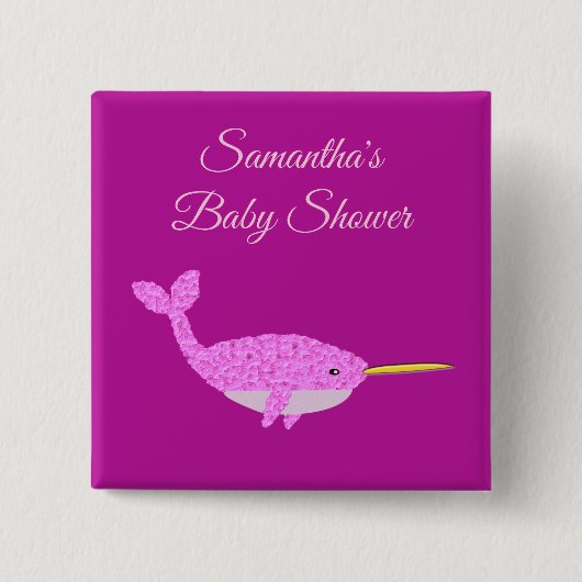 Hübsch Pink Baby Girl Narwhal Custom Baby Dusche Button (Vorderseite)