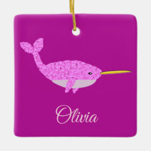 Hübsch Pink Baby Girl Narwhal Erste Weihnachtsfeie Keramikornament