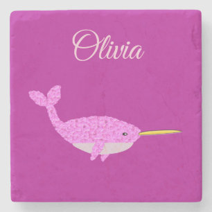 Hübsch Pink Baby Girl Narwhal Individuelle Name Steinuntersetzer