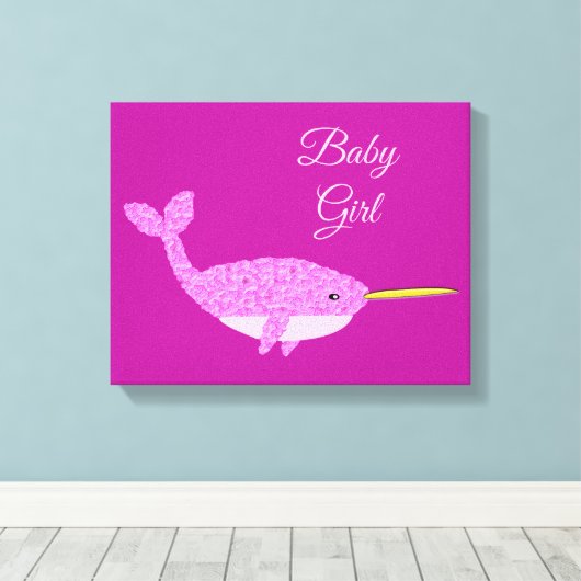 Hübsch Pink Baby Girl Narwhal Kinderzimmer Room Cu Leinwanddruck (Insitu (Holzboden))
