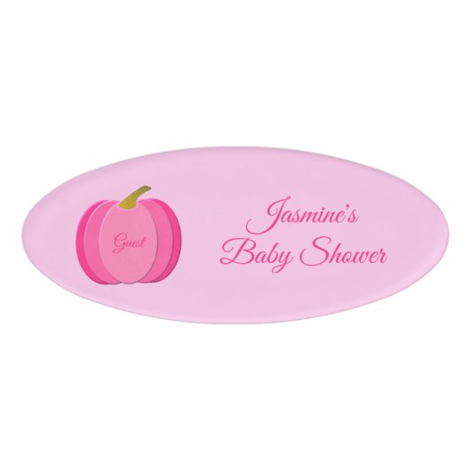 Hübsch Pink Baby Girl Pumpkin Custom Baby Dusche Namenschild (Vorderseite)