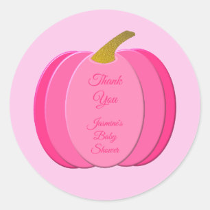 Hübsch Pink Baby Girl Pumpkin Custom Baby Dusche Runder Aufkleber