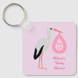 Hübsch Pink Baby Girl Stork Baby Dusche Schlüssela Schlüsselanhänger
