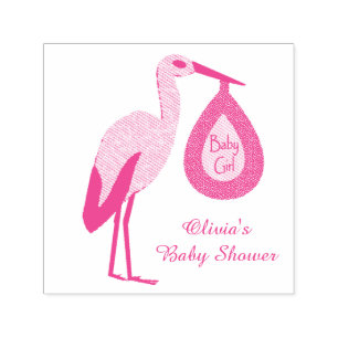 Hübsch Pink Baby Girl Stork Custom Baby Dusche Permastempel
