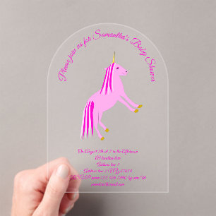 Hübsch Pink Baby Girl Unicorn Custom Baby Dusche Acryleinladungen