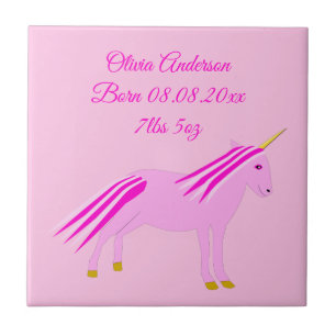 Hübsch Pink Baby Girl Unicorn Custom Birth Fliese