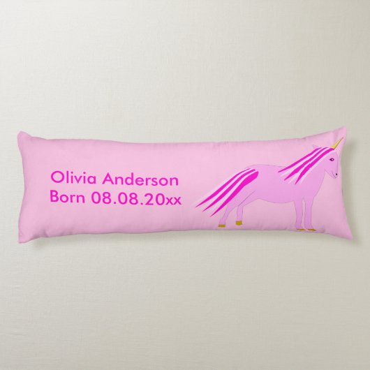 Hübsch Pink Baby Girl Unicorn Custom Birth Seitenschläferkissen (Rückseite)