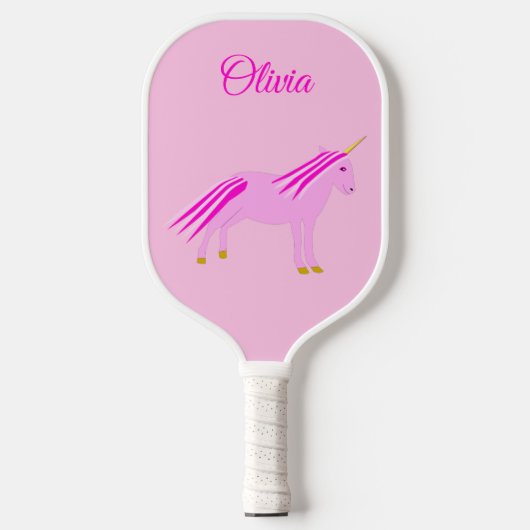 Hübsch Pink Baby Girl Unicorn Individuelle Name Pickleball Schläger (Vorderseite)