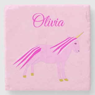 Hübsch Pink Baby Girl Unicorn Individuelle Name Steinuntersetzer