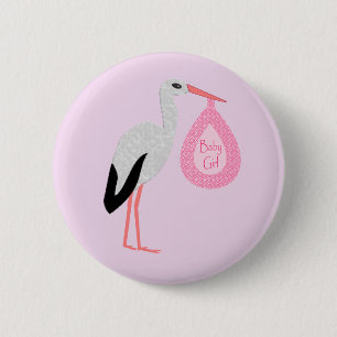 Hübsch Pink Baby Storch Button