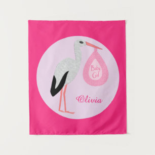 Hübsch Pink Baby Storch Custom Wandteppich