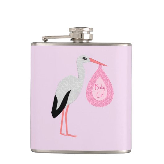 Hübsch Pink Baby Storch Flachmann (Vorderseite)