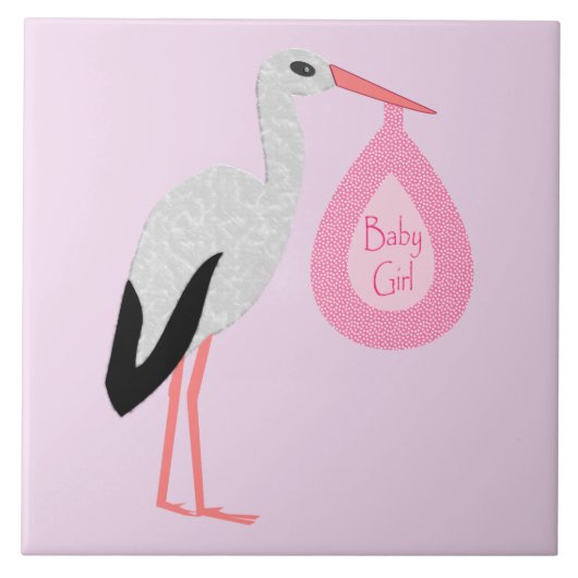 Hübsch Pink Baby Storch Fliese (Vorderseite)