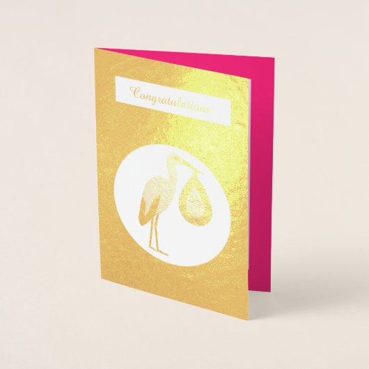 Hübsch Pink Baby Storch Folienkarte (Vorderseite)