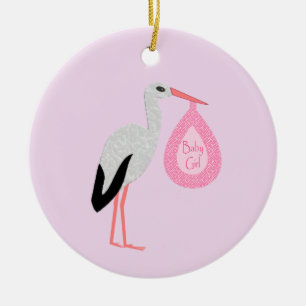 Hübsch Pink Baby Storch Keramik Ornament