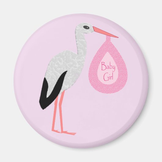Hübsch Pink Baby Storch Magnet (Vorne)