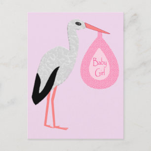 Hübsch Pink Baby Storch Postkarte