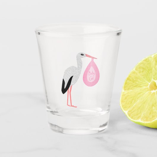 Hübsch Pink Baby Storch Schnapsglas (Vorderseite)